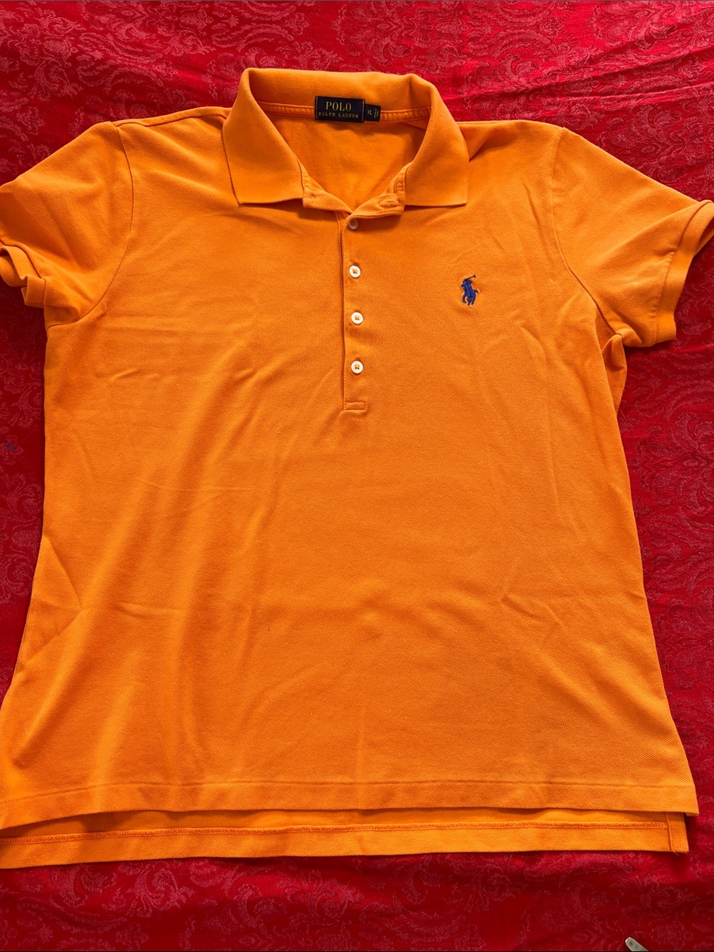 Polo Ralph Lauren Orange Polo Shirt Kids XL Blue Pony Pima Cotton